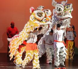 Lion Dancers Yeramia Iman, A Fu Hui, Kevin Larson, Cynthia Hui of Santa Rosa, CA